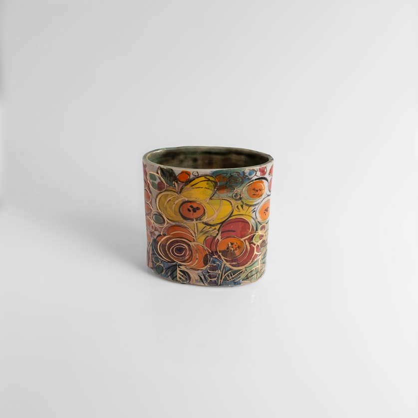 Flat Ceramic Vase with Colorful Pattern (medium size)