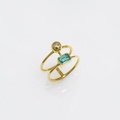 Double gold ring of geometric shapes with diamond and emerald