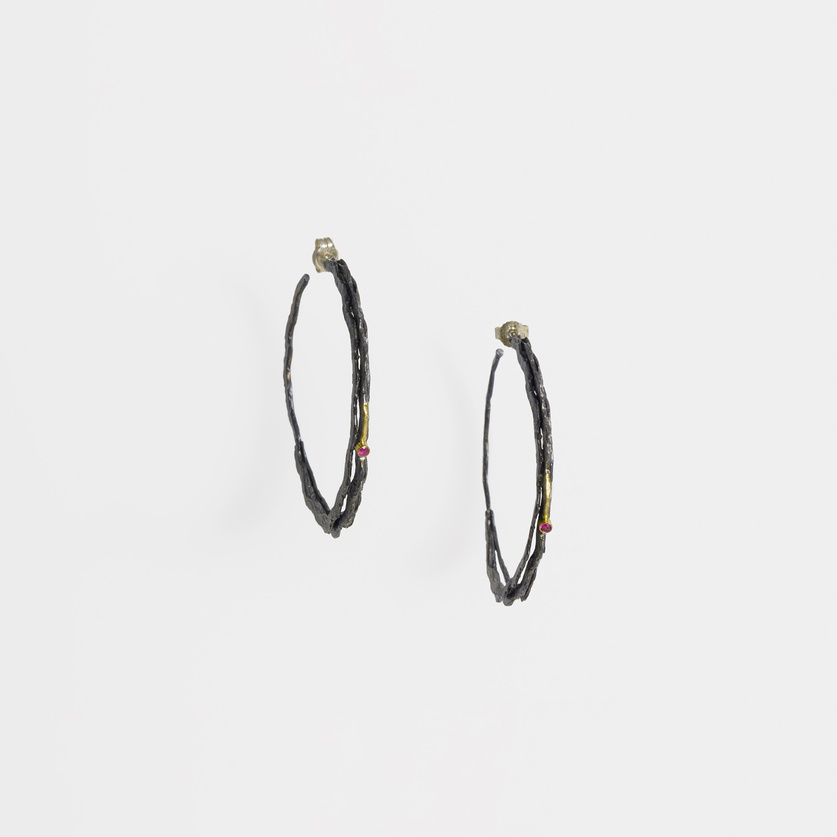 Alternative silver hoops with gold and rubies