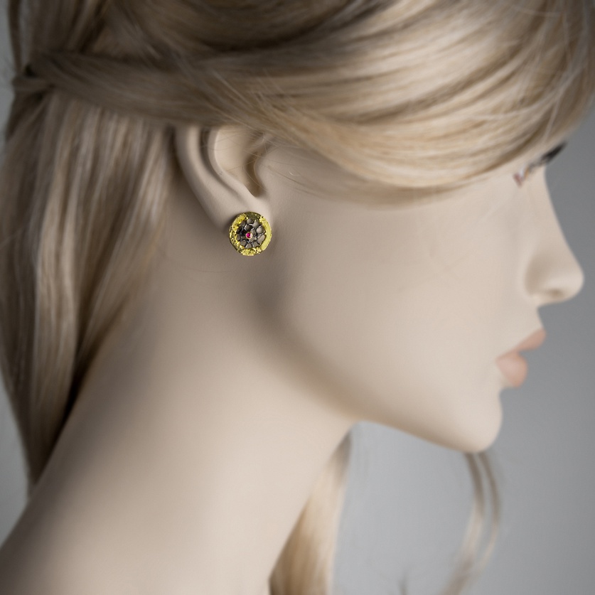 Σκουλαρίκια "Ιστός" σε ασήμι, ένθετο χρυσό και ρουμπίνια