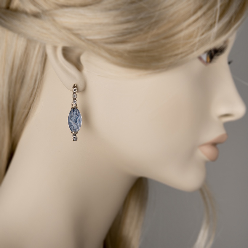 Fine silver earrings with engraved quartz stones and topaz