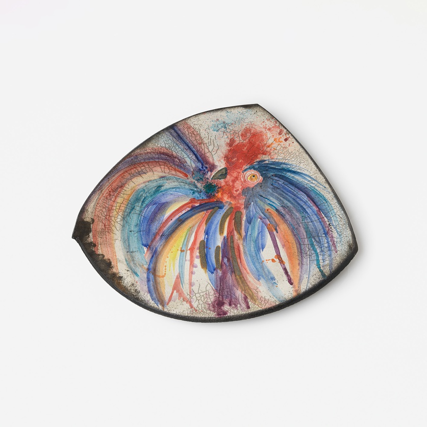 Ceramic decorative platter with a rooster
