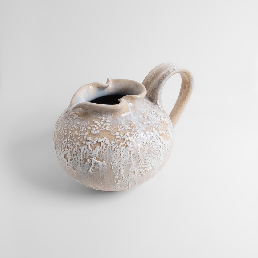 Ceramic pitcher with porcelain crackle finish