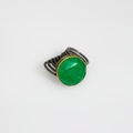 Imposing silver & gold ring with faceted quartz-jade doublet stone
