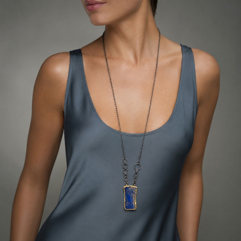 Εκπληκτικό κολιέ σε ασήμι & χρυσό με lapis lazuli