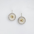 Round silver & gold earrings with garnets
