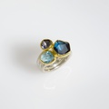 Aquamarine, blue topaz & iolite silver & gold ring