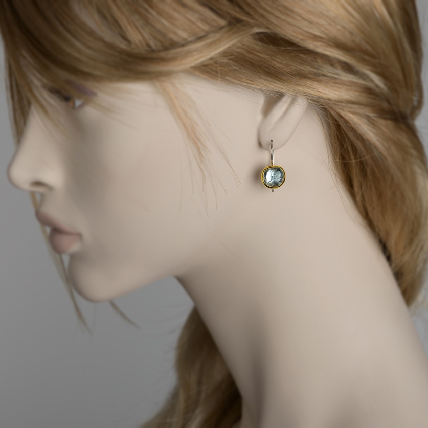 Silver & gold earrings with aquamarine