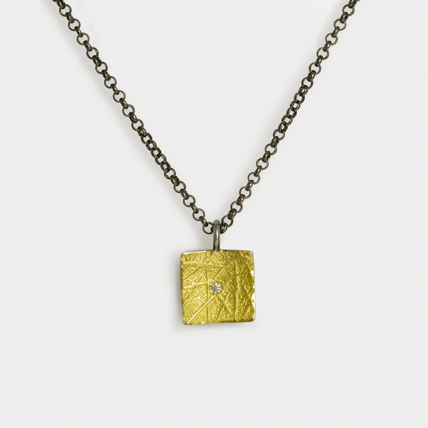 Petite square silver & gold necklace with diamond