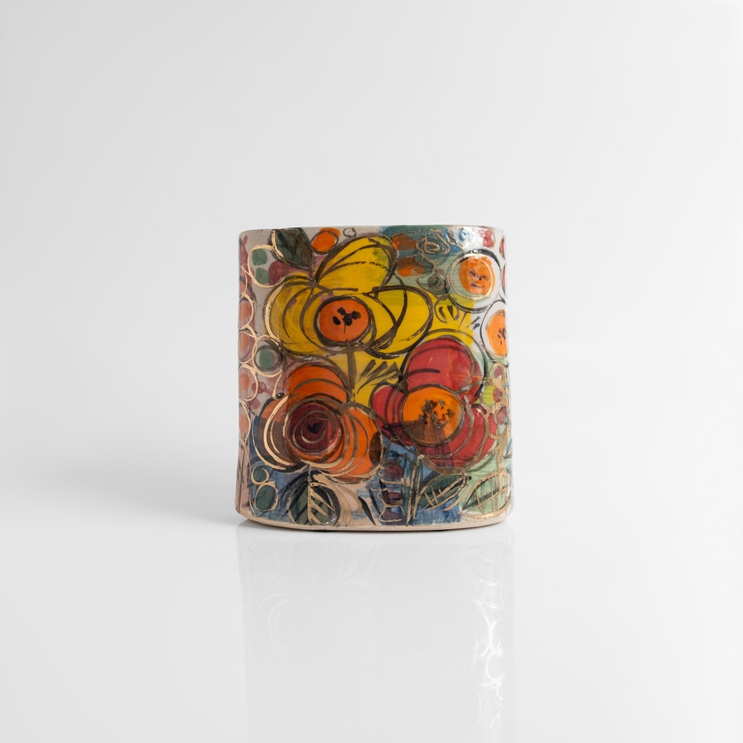 Flat Ceramic Vase with Colorful Pattern (medium size)