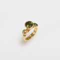 Triple gold ring with diamond, tourmaline and sapphire