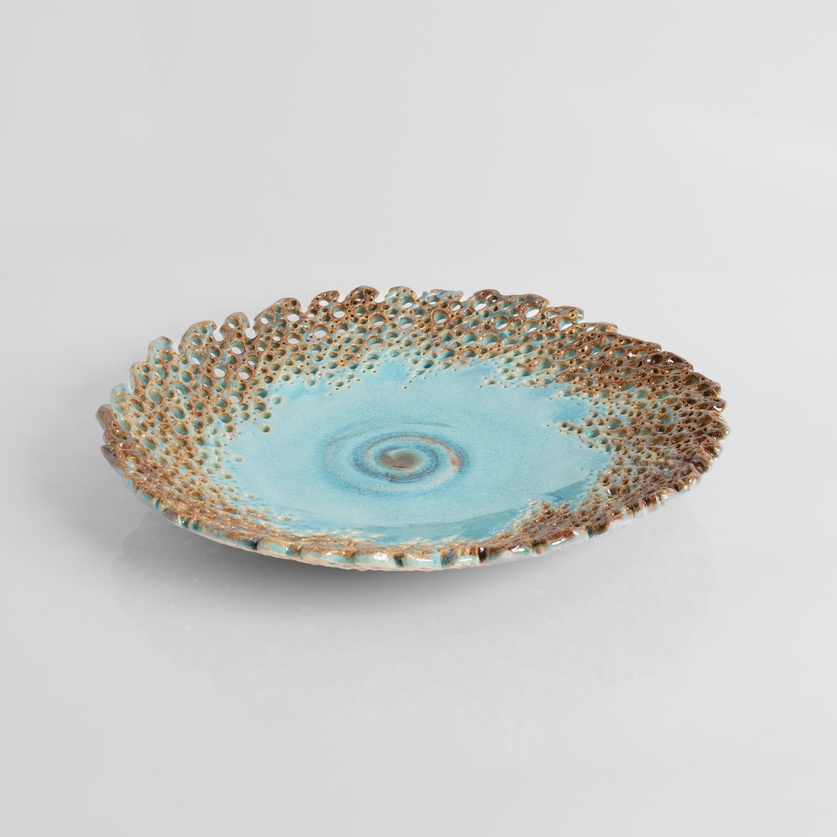 Turquoise perforated ceramic platter
