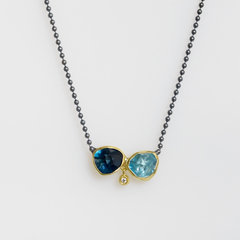 Blue topaz, aquamarine & diamond necklace