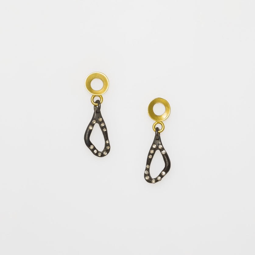 Drop silver earrings with K14 gold and diamonds