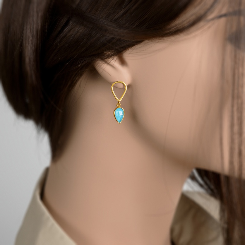 Fairytale gold earrings with doublet stone turquoise-quartz