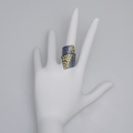Black silver ring with K18 gold inlay pieces