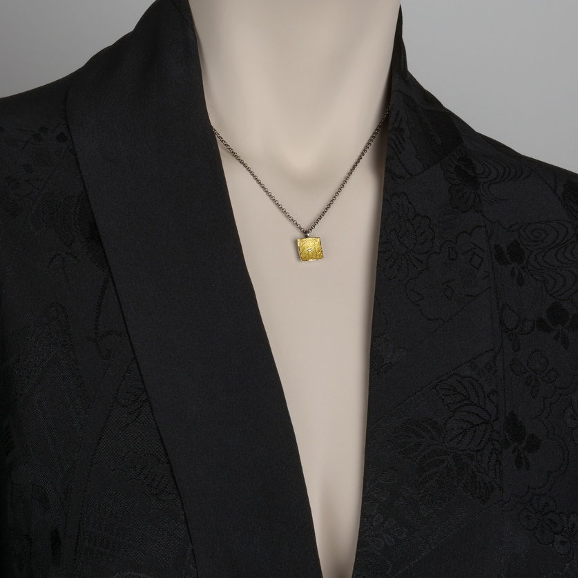 Petite square silver & gold necklace with diamond