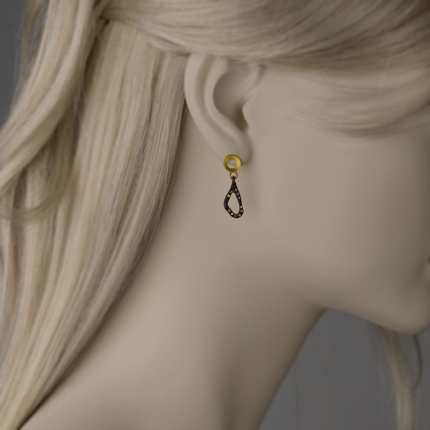 Drop silver earrings with K14 gold and diamonds
