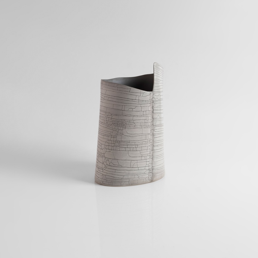 Minimal ceramic vase with a crackle-glazed surface