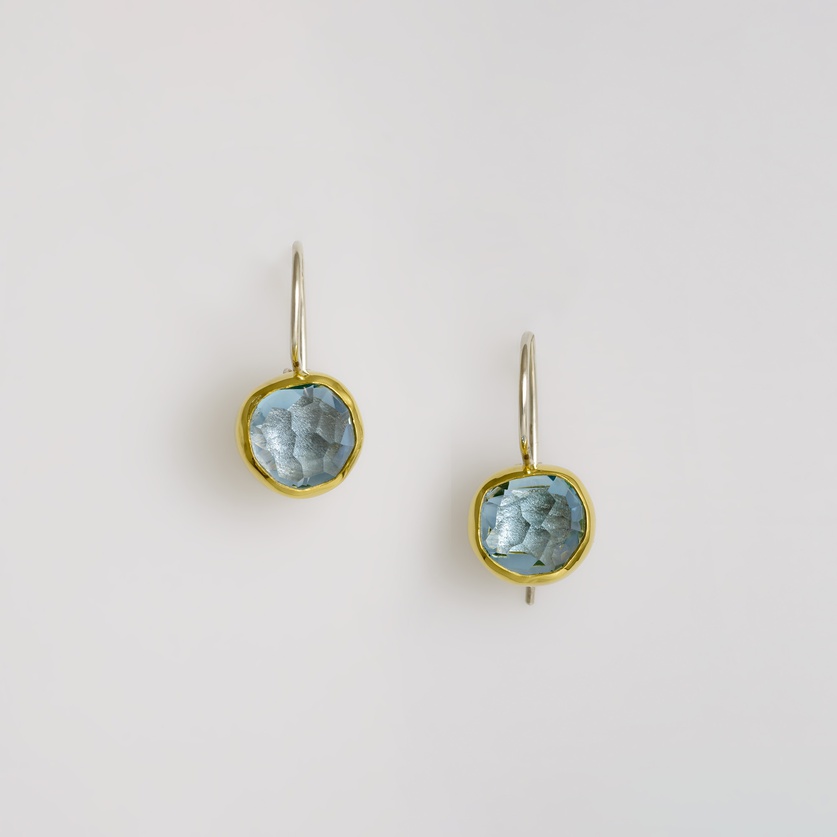 Silver & gold earrings with aquamarine