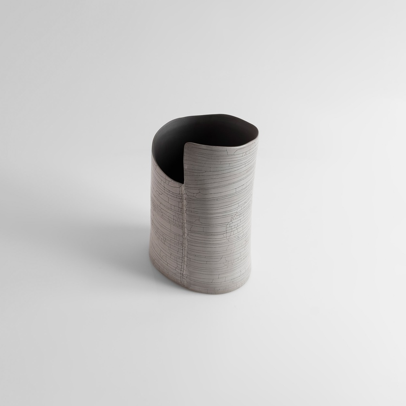 Minimal ceramic vase with a crackle-glazed surface