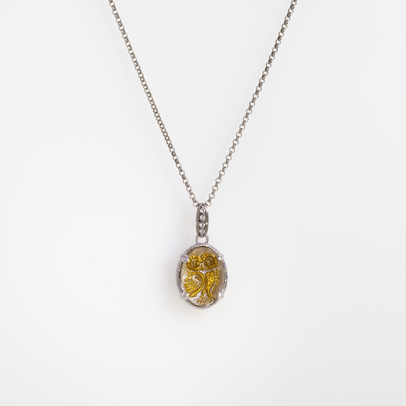 "Owl" Necklace with quartz & topaz