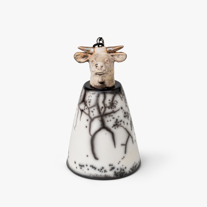 Funny decorative ceramic bell with a bullhead