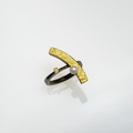 Modern black silver ring with gold, pearl & diamond