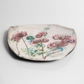 Ceramic decorative platter with pink flowers