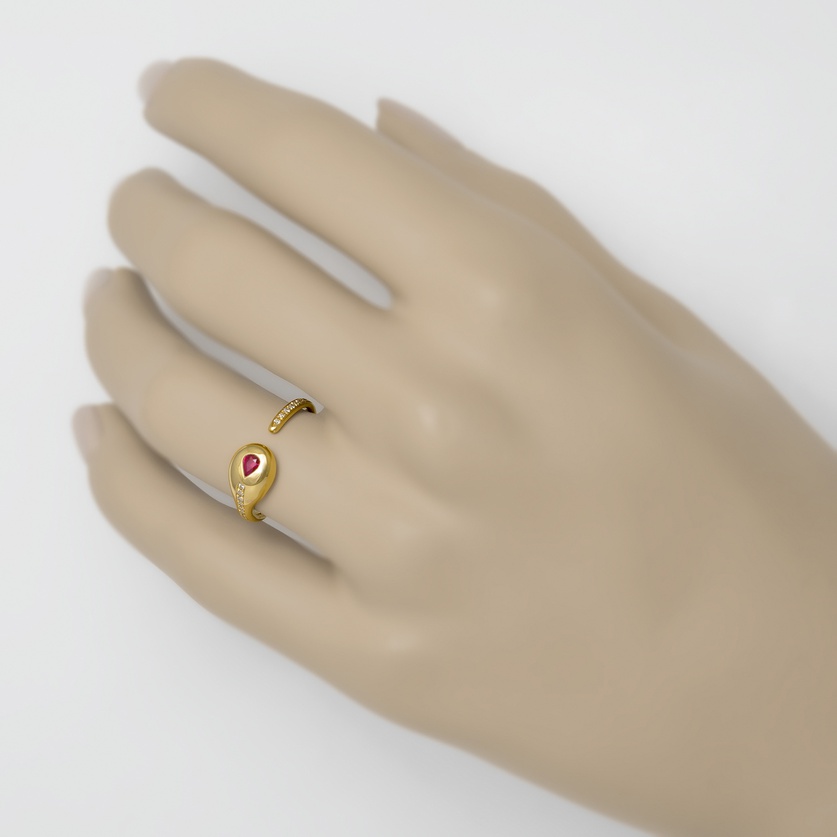 Ρομαντικό χρυσό δαχτυλίδι με ρουμπίνι και διαμάντια