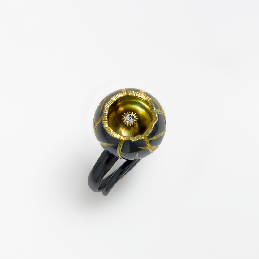 Εκπληκτικό δαχτυλίδι σε τιτάνιο και χρυσό με διαμάντι μπριγιάν