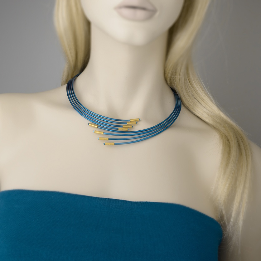 Bold titanium necklace with gold edges