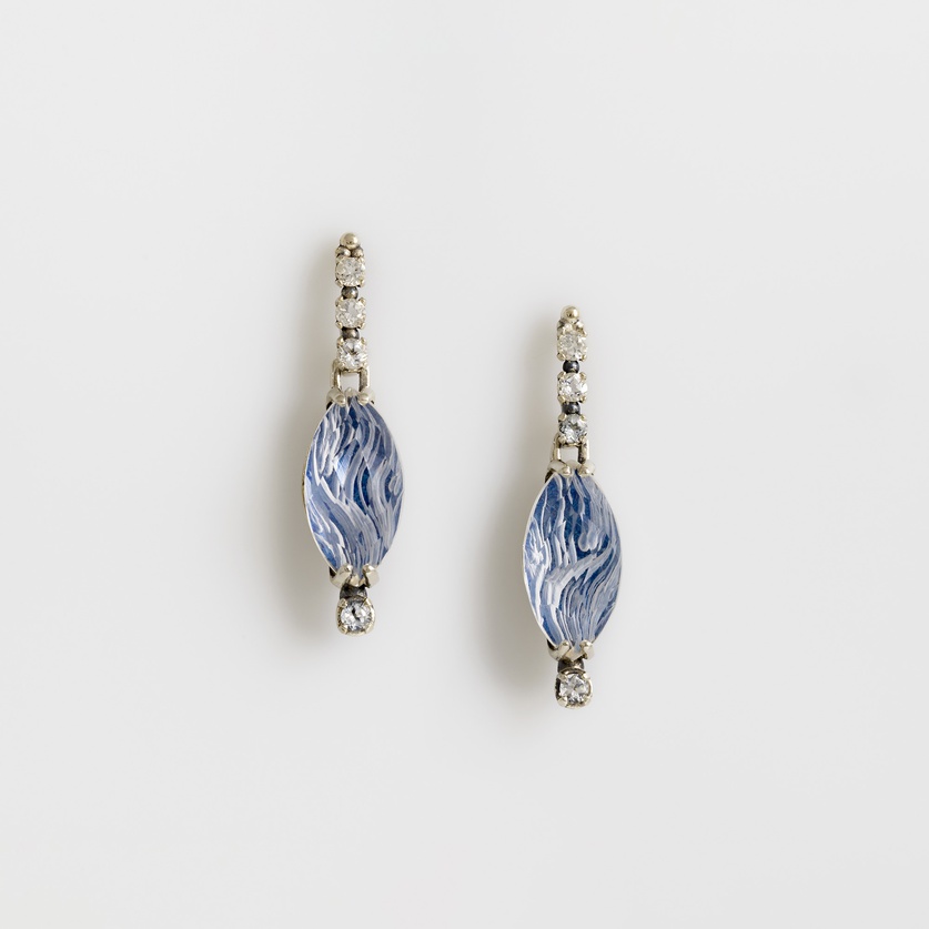 Fine silver earrings with engraved quartz stones and topaz