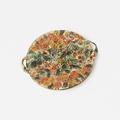 Round ceramic platter with handles and painted flower design