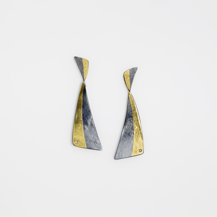 Silver earrings with 22K gold inlay and small diamonds