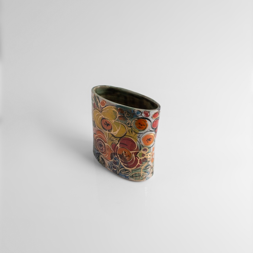 Flat Ceramic Vase with Colorful Pattern (medium size)