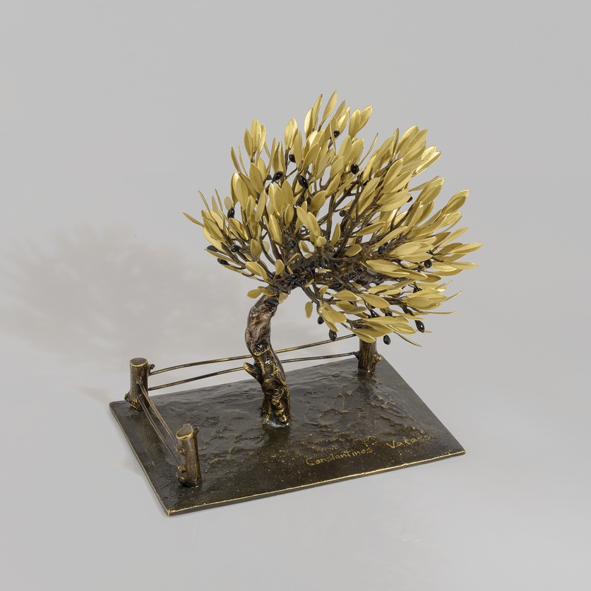 Bronze olive tree with fence