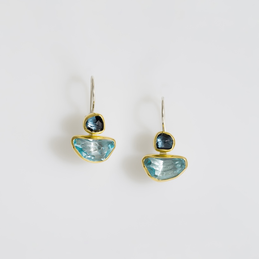 Modern aquamarine & blue topaz earrings