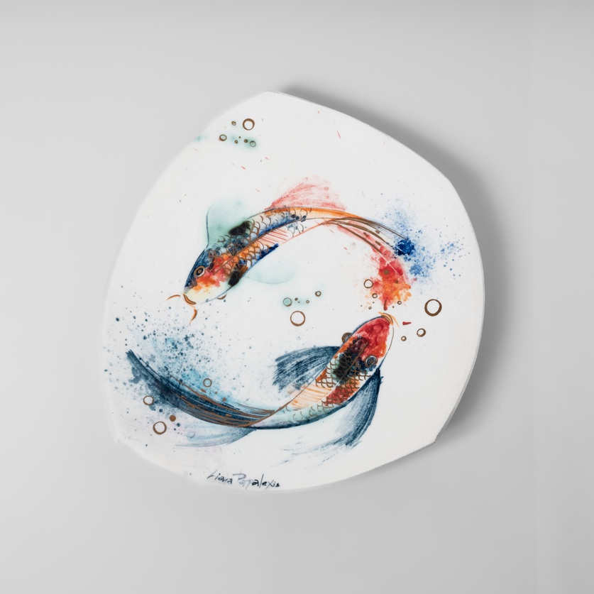 Sophisticated ceramic platter with koi fish