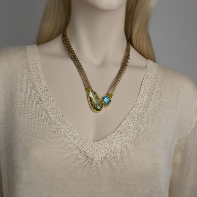 Exquisite green amethyst & aquamarine necklace