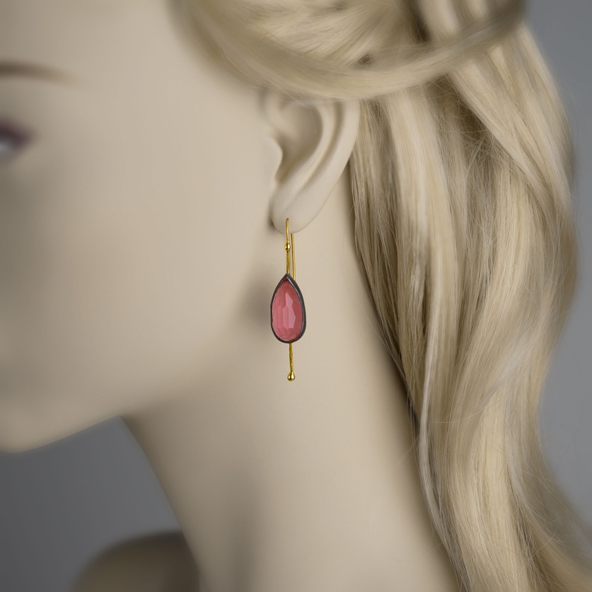 Quartz-rhodonite doublet stone earrings in silver and gold