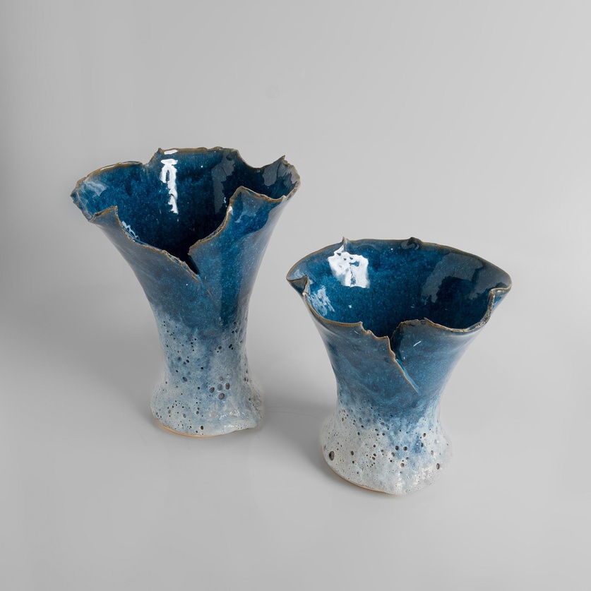 Blue "wavy" ceramic vase (small)