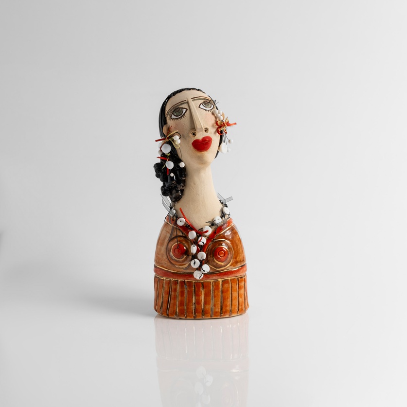 Ceramic Female Head With Eccentric Jewelry