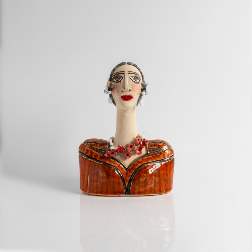 Ceramic Female Bust With Beautiful Necklace