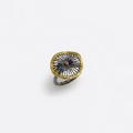 Μεγάλο ακτινωτό δαχτυλίδι σε ασήμι, ένθετο χρυσό και ρουμπίνι