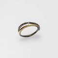 Silver double band ring with gold detail and diamonds