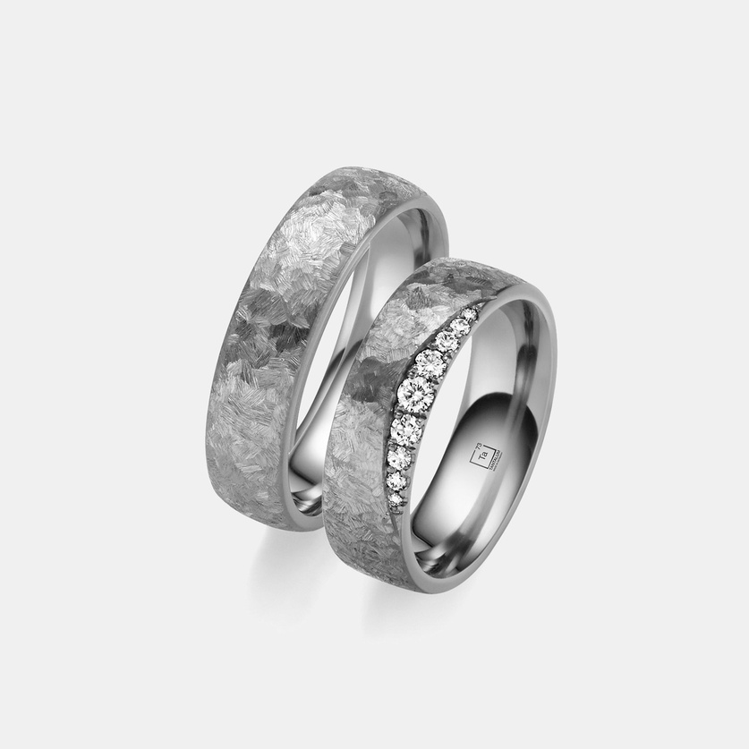 Tantalum Wedding Ring With Embossed Surface & Diamonds