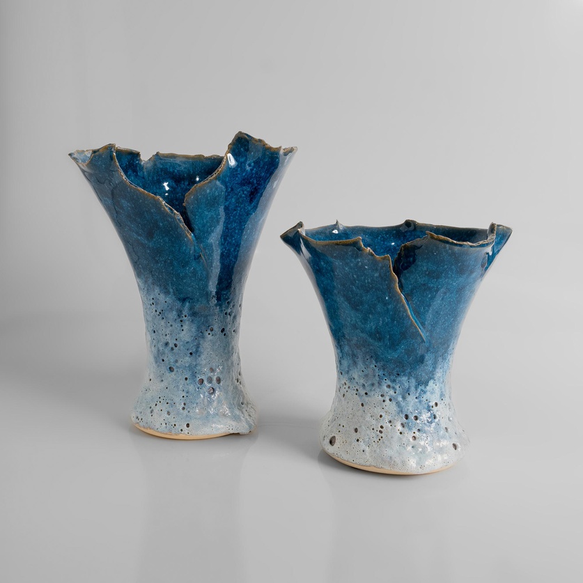 Blue "wavy" ceramic vase (small)