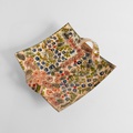 Square ceramic platter with handles and painted flowers