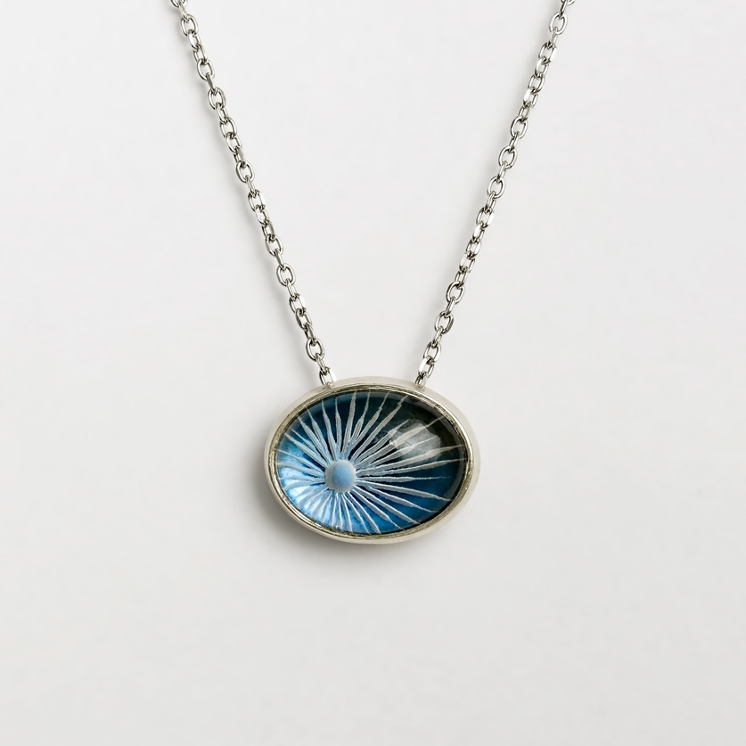 "Blue Sun" silver necklace with oval quartz
